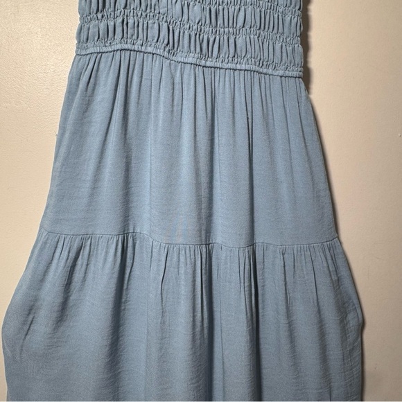 By the River Blue Smocked Tiered Dress Ruffle Straps Eyelet Detail Size Small - Picture 4 of 10